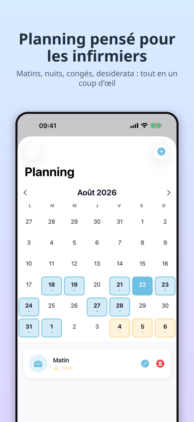Écran planning mensuel